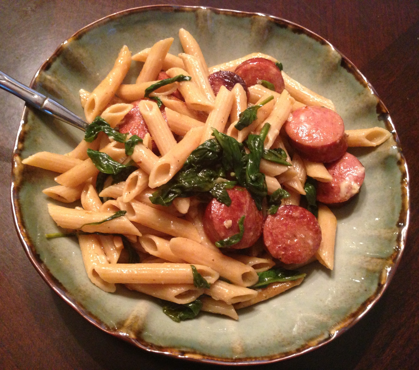 Spinach & Sausage with Penne | AlmondsMama | Simple, Tasty Dinners